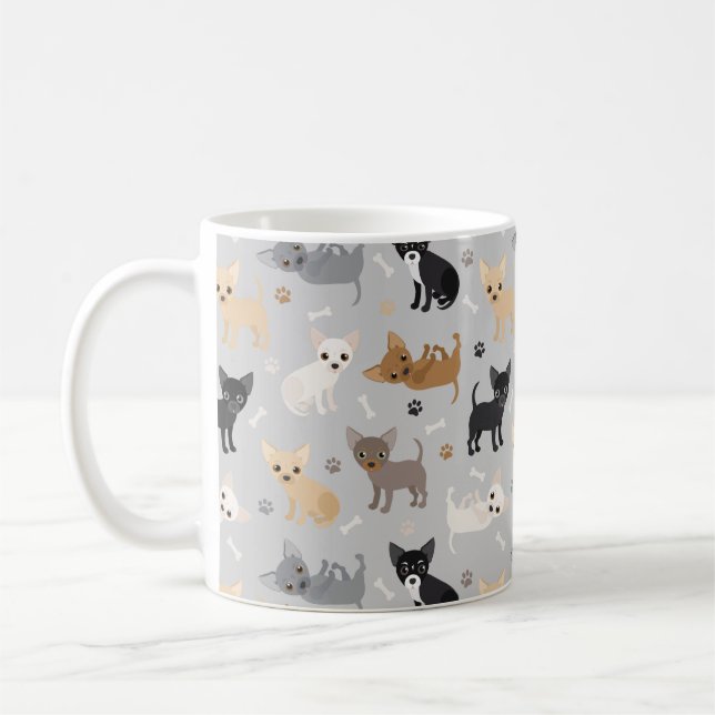 Chihuahua Bones and Paws Grey Coffee Mug (Left)