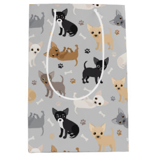 Chihuahua Bones and Paws Grey Medium Gift Bag