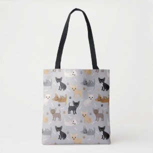 Chihuahua Bones and Paws Grey Tote Bag