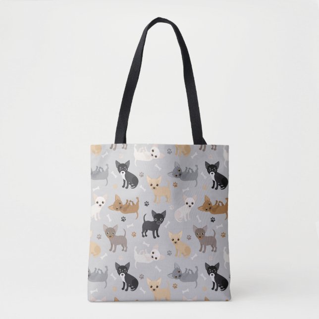 Chihuahua Bones and Paws Grey Tote Bag (Front)