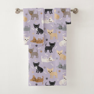 Chihuahua Bones and Paws Purple Bath Towel Set