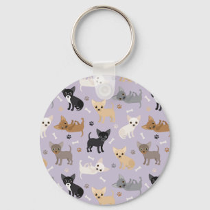 Chihuahua Bones and Paws Purple Keychain