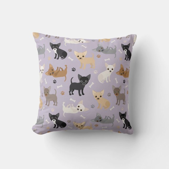 Chihuahua Bones and Paws Purple Throw Pillow (Front)