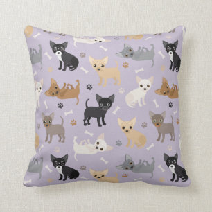 Chihuahua Bones and Paws Purple Throw Pillow