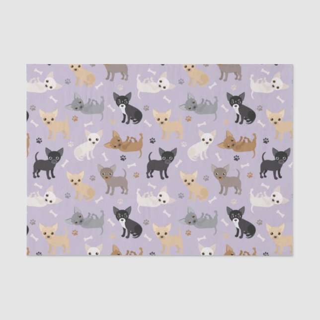 Chihuahua Bones and Paws Purple Tissue Paper (Front)