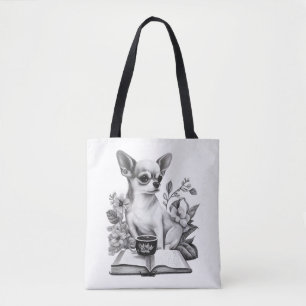 Chihuahua  Book  Coffee  Tea  Reading   Tote Bag