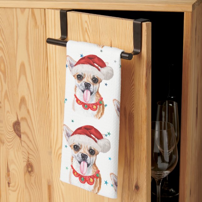 Chihuahua Breed Watercolor Dog Pattern Christmas Kitchen Towel (Thirds Fold)