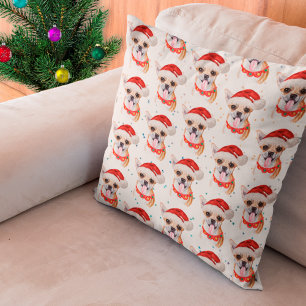 Chihuahua Breed Watercolor Dog Pattern Christmas Throw Pillow