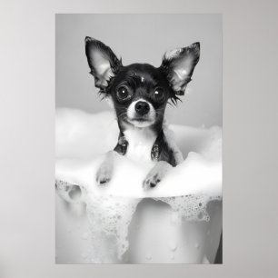 Chihuahua Bubble Bath Art Print, Funny Dog Poster