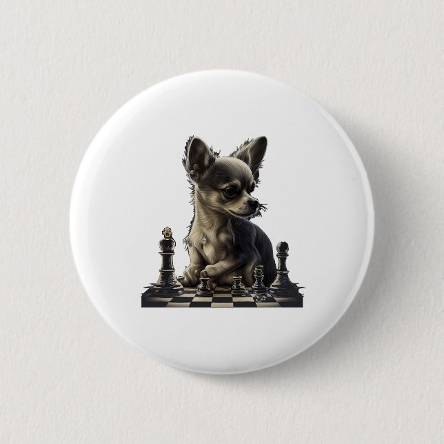 Chihuahua  Chess  Chess Player  Board  Queen  2 Inch Round Button (Front)