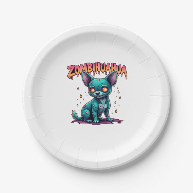 Chihuahua Chi Chichi Chiwawa Zombie Dog Halloween  Paper Plate (Front)