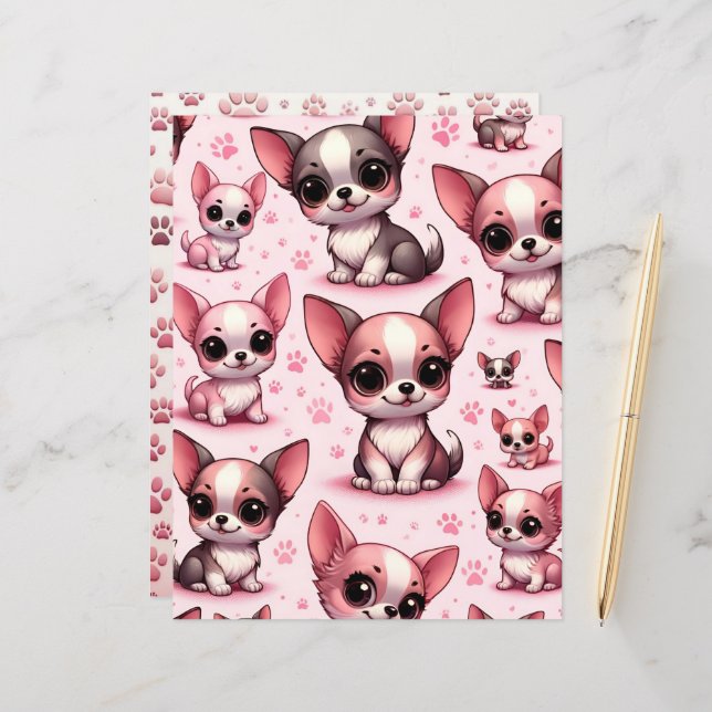 Chihuahua Chig Papier à papier pour chihuahua rose (Devant/Arrière en situation)