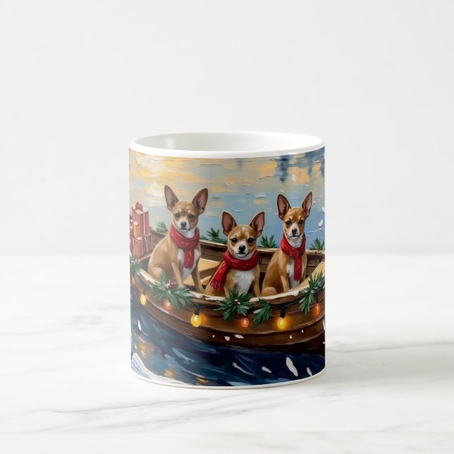 Chihuahua Christmas Boat Holiday Coffee Mug (Center)