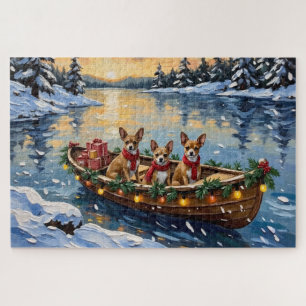 Chihuahua Christmas Boat Holiday Jigsaw Puzzle