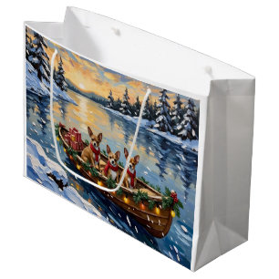 Chihuahua Christmas Boat Holiday Large Gift Bag