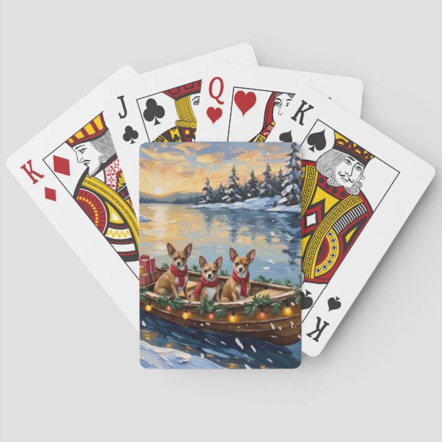 Chihuahua Christmas Boat Holiday Playing Cards (Back)