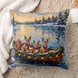Chihuahua Christmas Boat Holiday Throw Pillow