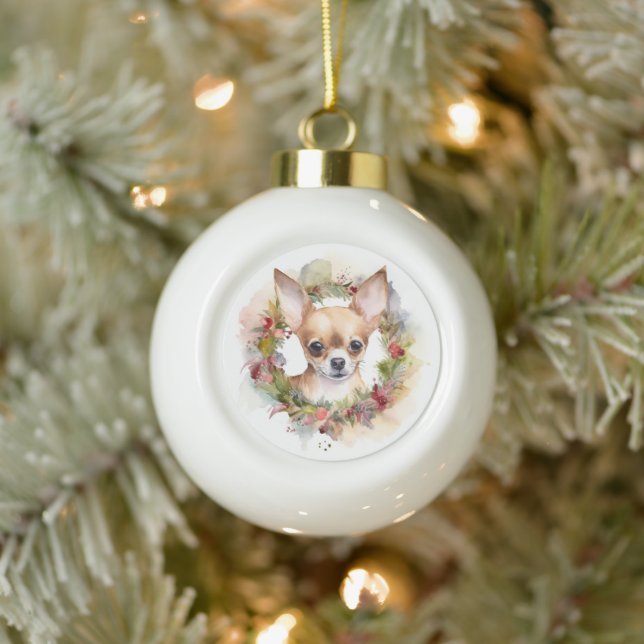 Chihuahua Christmas Ceramic Ball Christmas Ornament (Tree)