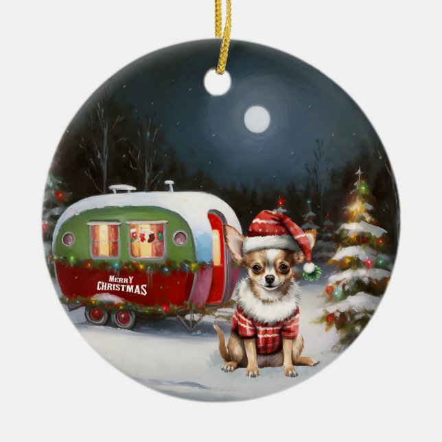Chihuahua Christmas Ceramic Ornament (Front)