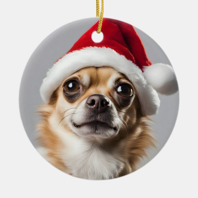 Chihuahua Christmas Ceramic Ornament (Front)