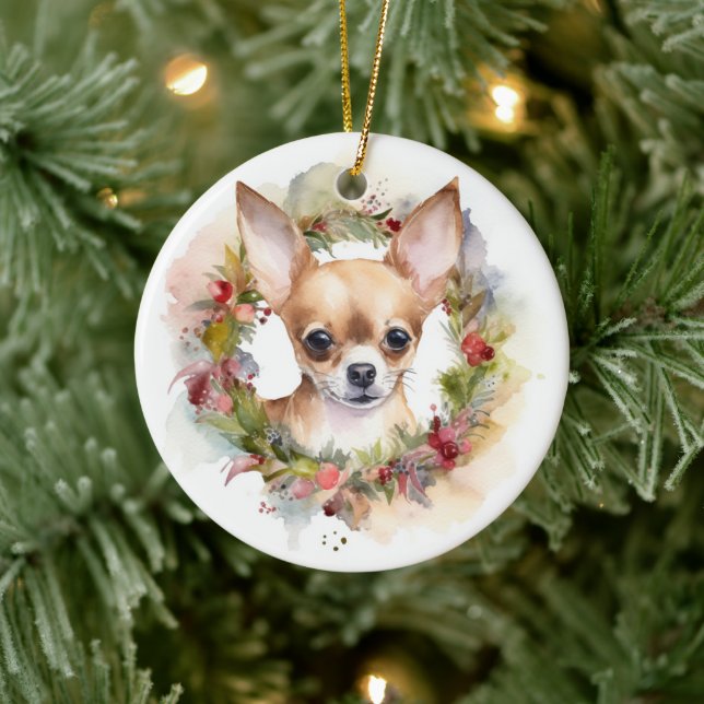 Chihuahua Christmas Ceramic Ornament (Tree)