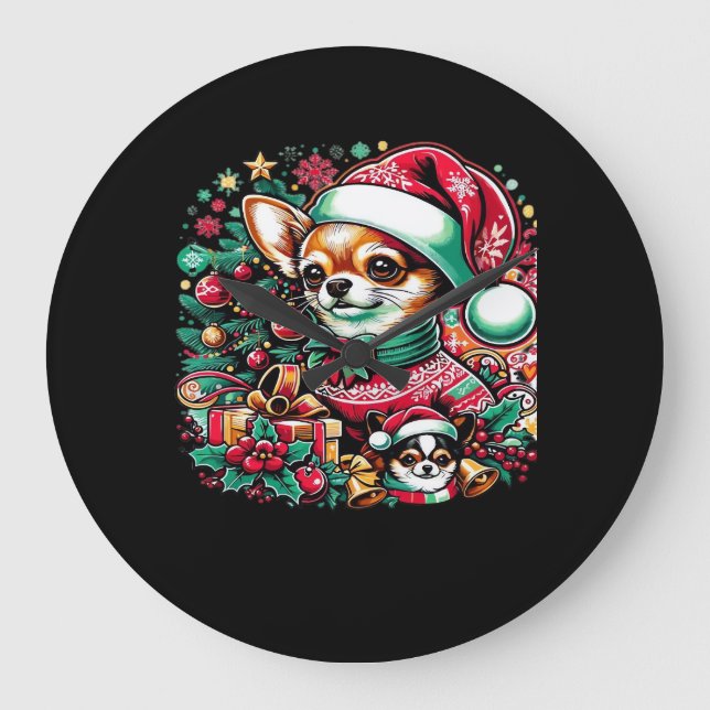 Chihuahua Christmas Cheer! Classic T-Shirt Large Clock (Front)
