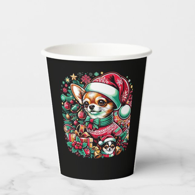 Chihuahua Christmas Cheer! Classic T-Shirt Paper Cups (Front)