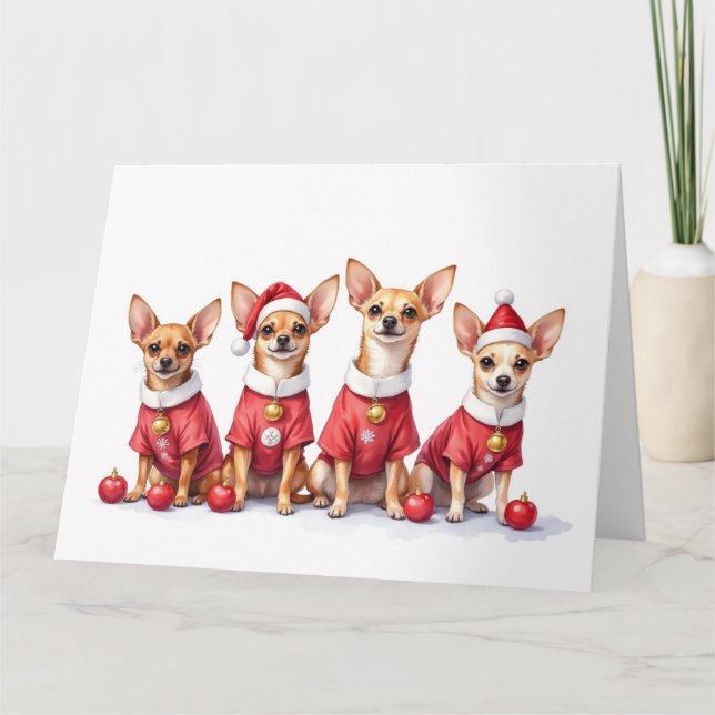 Chihuahua Christmas Dress Santa Hat Card (Front)