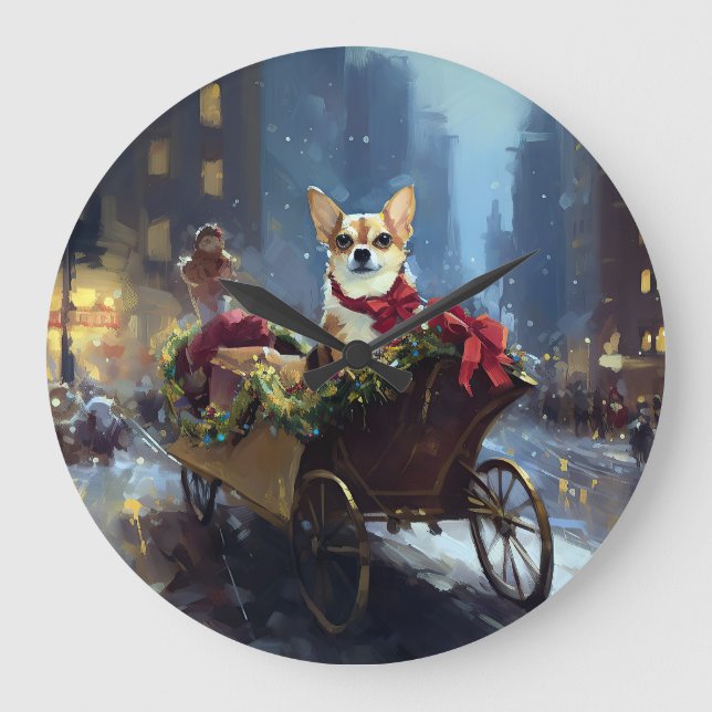 chihuahua Christmas Festive Season Large Clock (Front)