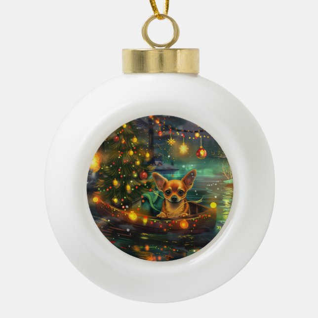 Chihuahua Christmas Festive Voyage Ceramic Ball Christmas Ornament (Front)