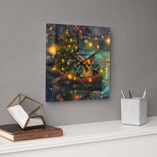 Chihuahua Christmas Festive Voyage Square Wall Clock (Office)