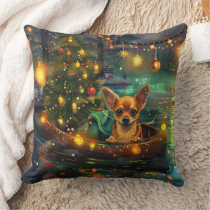 Chihuahua Christmas Festive Voyage Throw Pillow