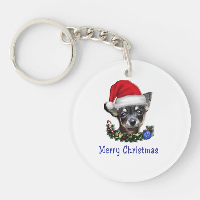 Chihuahua christmas gifts keychain (Front)