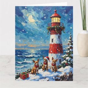 Chihuahua Christmas Lighthouse Holiday Card