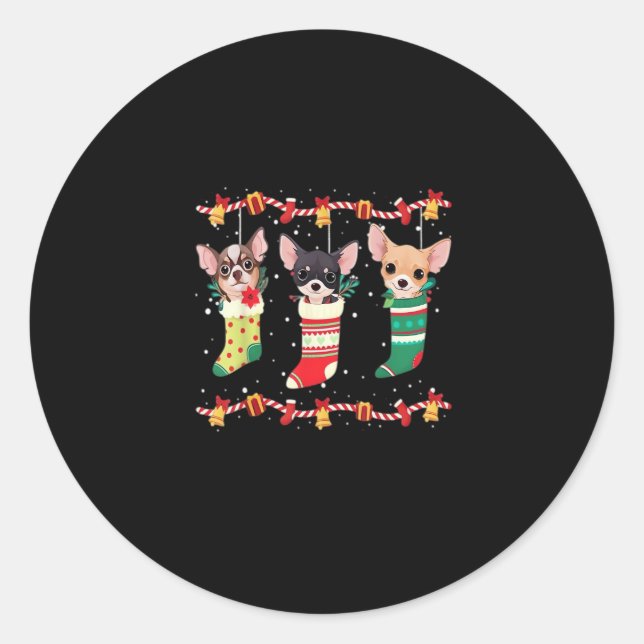 Chihuahua Christmas Lights Funny Xmas Dog Lover Es Classic Round Sticker (Front)