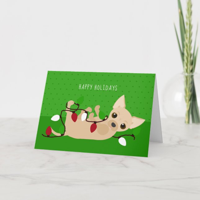 Chihuahua Christmas Lights Green Holiday Card