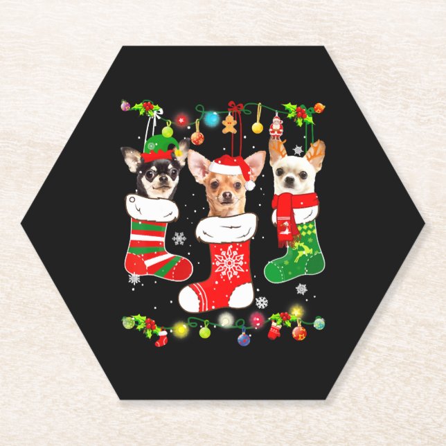 Chihuahua Christmas Lights Paper Coaster (Front)