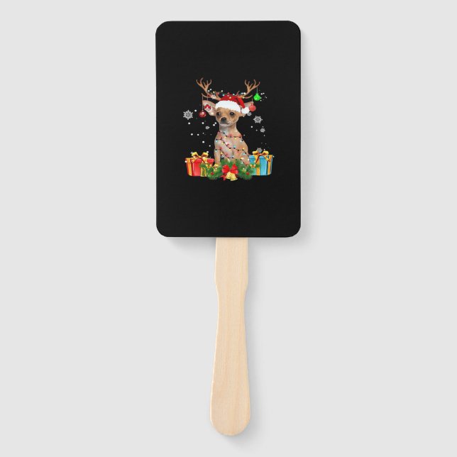 Chihuahua Christmas Lights Santa Oversized T-Shirt Hand Fan (Front)
