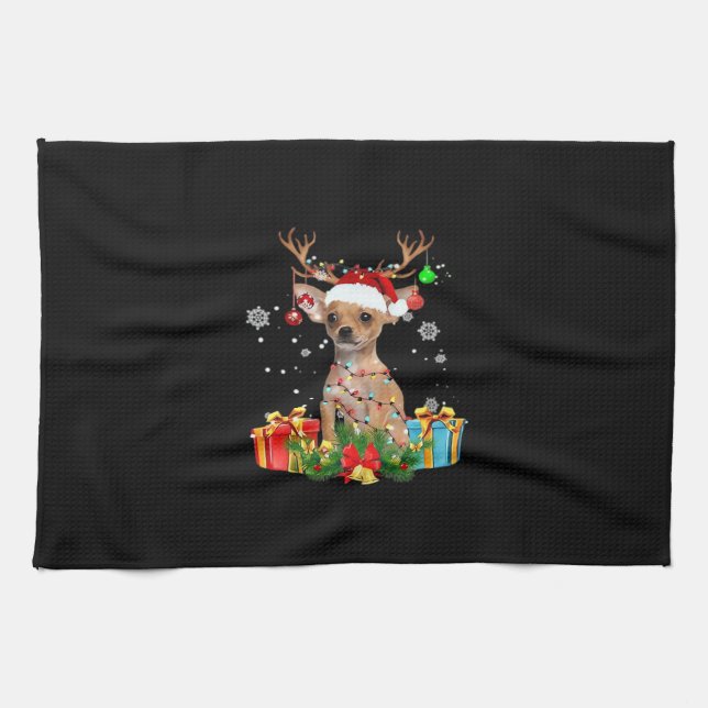Chihuahua Christmas Lights Santa Oversized T-Shirt Kitchen Towel (Horizontal)