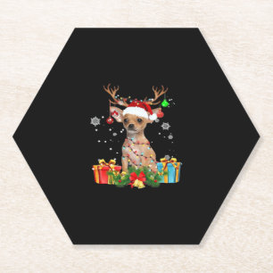 Chihuahua Christmas Lights Santa Oversized T-Shirt Paper Coaster