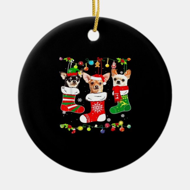 Chihuahua Christmas Lights Xmas Dog Classic T-Shir Ceramic Ornament (Front)