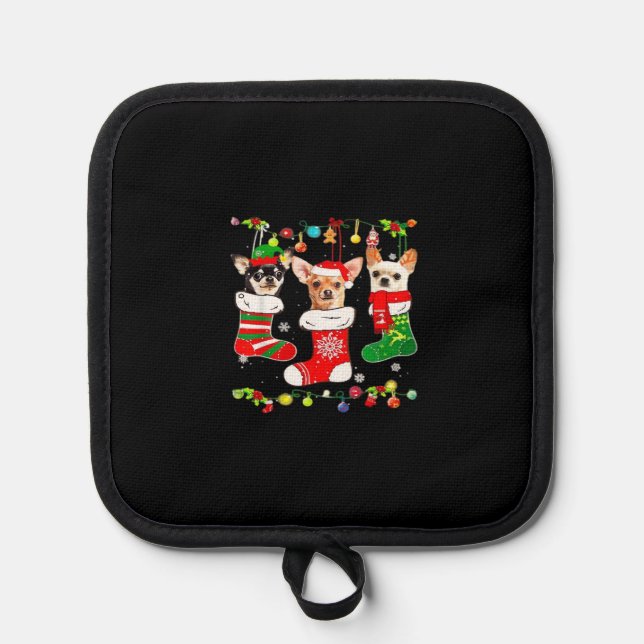 Chihuahua Christmas Lights Xmas Dog Classic T-Shir Pot Holder (Front)