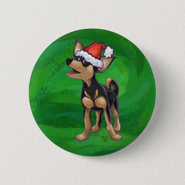 Chihuahua Christmas On Green 2 Inch Round Button (Front)