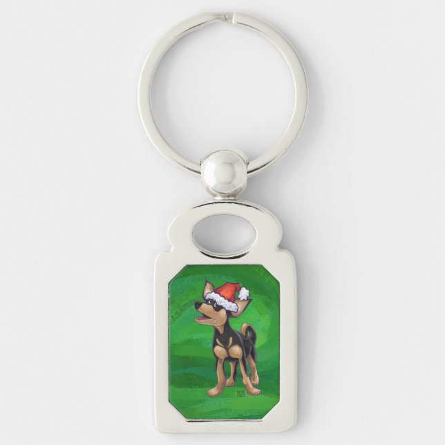 Chihuahua Christmas On Green Keychain (Front)