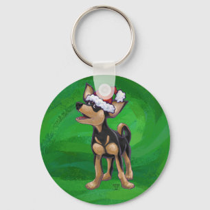 Chihuahua Christmas On Green Keychain
