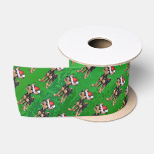 Chihuahua Christmas On Green Satin Ribbon