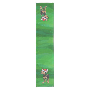 Chihuahua Christmas On Green Short Table Runner