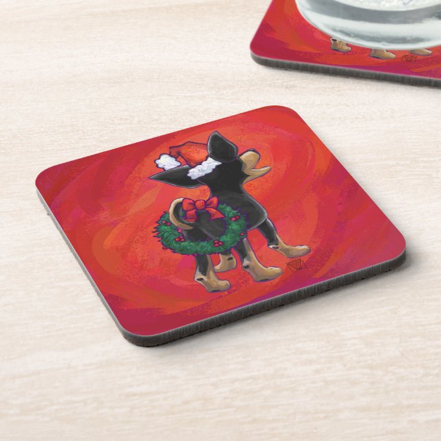 Chihuahua Christmas On Red Coaster (Left Side)