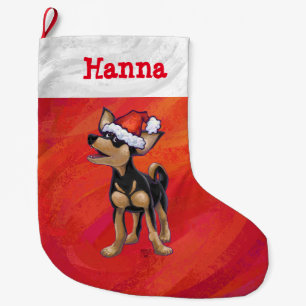 Chihuahua Christmas On Red Large Christmas Stocking