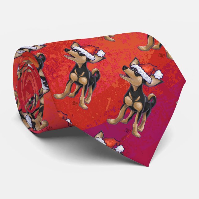 Chihuahua Christmas On Red Tie (Rolled)